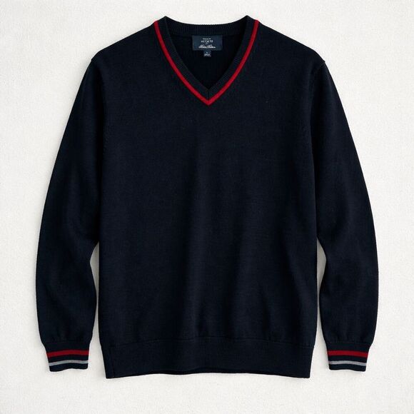 Brooks Brothers Netjets Sweater Size XL V-Neck Navy Blue Merino Wool Blend Men's
